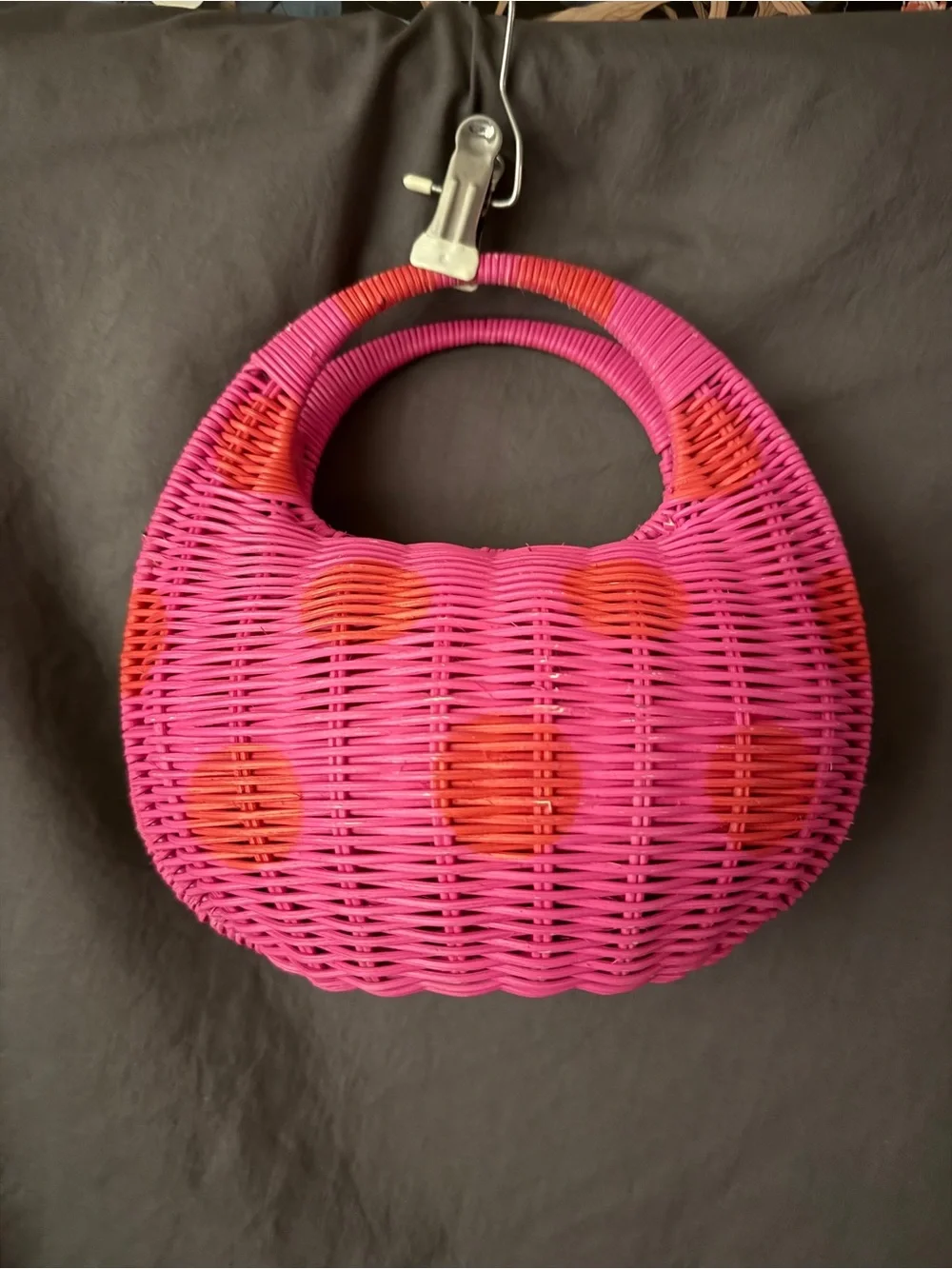 Kate Spade!  Pink Woven Polka Dot Handbag - - Picture 2 of 3